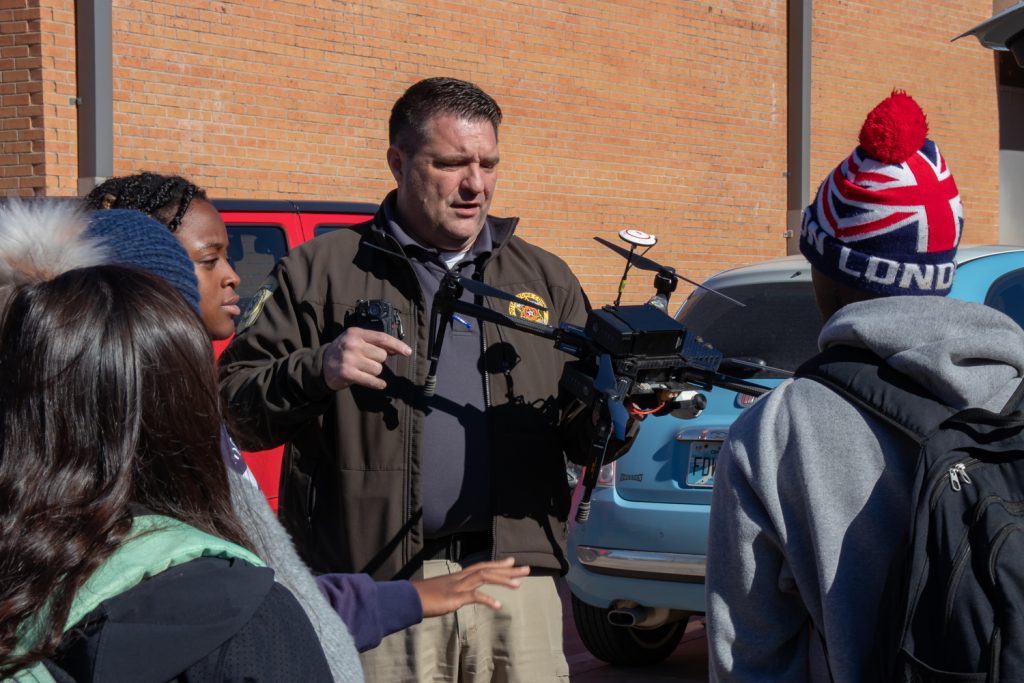 Captain Ken Vanduser of the Pottawatomie County Sherrif’s Office talking to students