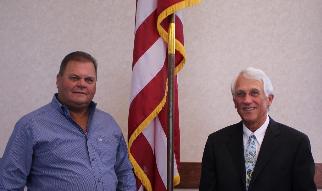 Chair Curtis Morgan (left) was sworn into his new term by Seminole attorney Ed Cadenhead at the SSC Board of Regents meeting on July 23.