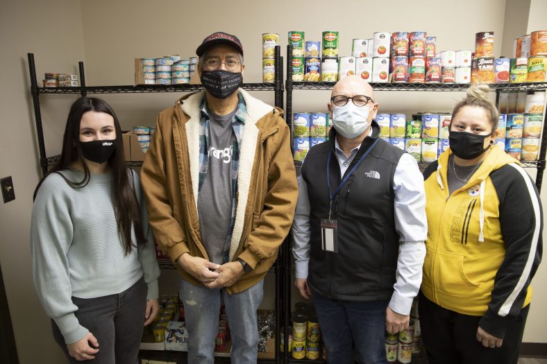 Pictured (l-r): SSC student Hannah Potter of Seminole, who works as a volunteer at the pantry, is pictured with Wrangler/Kontoor employee Ruben Culley, SSC Regent and Fulfillment Center Director at Wrangler/Kontoor Ray McQuiston and Wrangler/Kontoor employee Alice Whitaker.