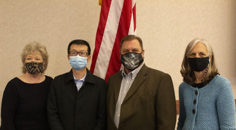 The Seminole State College Board of Regents approved tenure status for Business and Education Professor Chunfu “Jeff” Cheng at their meeting on March 25. Pictured (l-r): President Lana Reynolds, Professor Jeff Cheng, Board of Regents Chair Curtis Morgan and Vice President for Academic Affairs Linda Goeller.