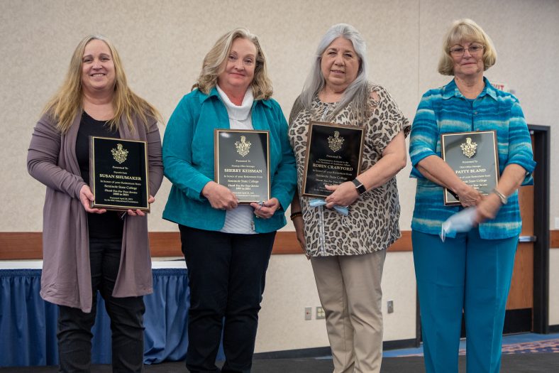 Retirees honored at the event were (pictured l-r): Susan Shumaker, Sherry Keisman, Robin Crawford and Patty Bland.