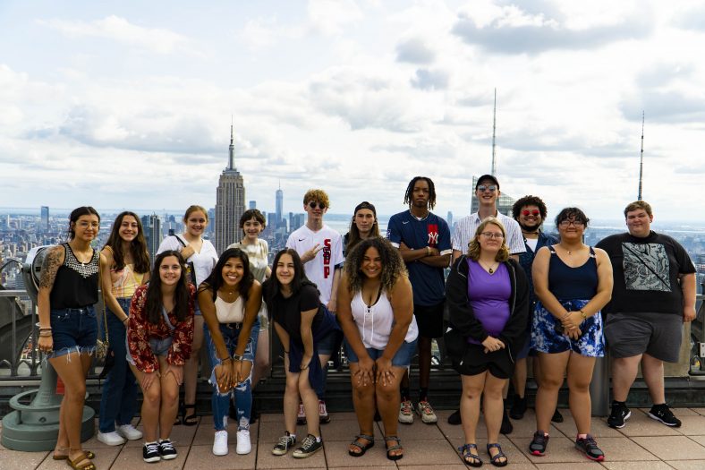 Members of the SSC Upward Bound Program enjoy the New York City skyline at Top of the Rock, located at Rockefeller Plaza.