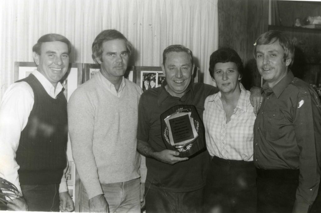 Leaders of Seminole “Junior” College athletic programs pose with the College’s first President Elmer Tanner (center). Pictured from left to right, are long-time Athletic Director Dr. Thurman Edwards, Trojan Baseball Coach Lloyd Simmons, Belles Basketball Coach Dixie Woodall and Trojan Basketball Coach Jim Kerwin. Simmons, Woodall and Kerwin established many of the College’s records for wins, championships and producing outstanding athletes during the “golden age” of men’s and women’s sports in Oklahoma two-year colleges