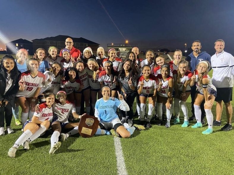 The SSC women’s soccer team celebrates their victory over Casper College at the West-Plains District Championship on Nov. 6, securing their spot in the NJCAA Division I National Tournament in Daytona Beach.