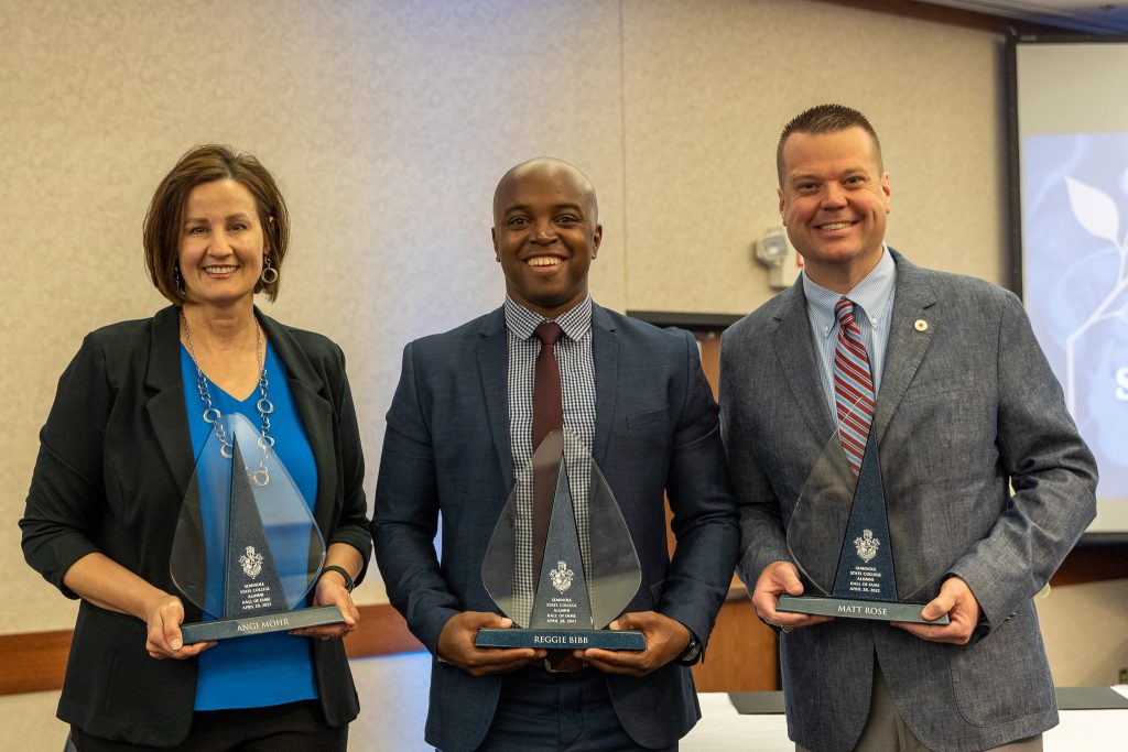 Three former students were inducted into the Alumni Hall of Fame. Pictured (left to right) President SSM Health St. Anthony Hospital – Shawnee, Wylie Independent School. District Director of Diversity and Inclusion Reggie Bibb and Tulsa Police Department sergeant and Project Manager Matt Rose.