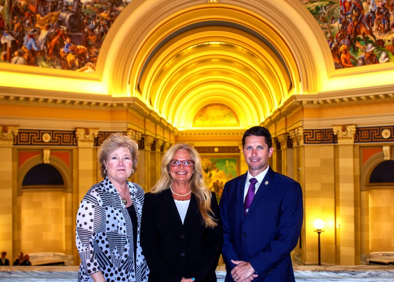 Seminole State College President Lana Reynolds (left) and Oklahoma State Senator Zack Taylor (right) pose with newly appointed SSC Regent Robyn Ready (center) at the Capitol on May 10, following her Senate Education Committee confirmation hearing.
