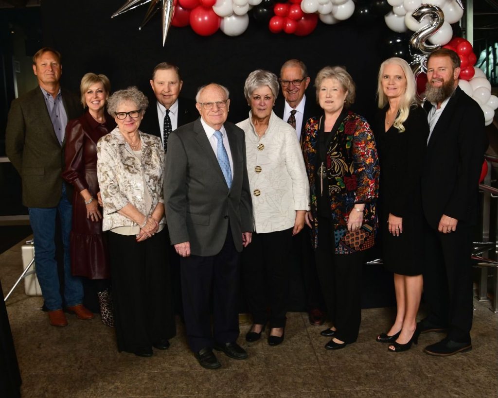 Pictured left to right, are representatives of SSC who attended the event: Regent Kim Hyden and her husband Glen, Foundation Trustee Jim Hardin and his wife Donna, former Regent Melvin Moran, Regent Marci Donaho and her husband Dale, Reynolds, and Director of Board Relations and Administrative Operations Mechell Downey and her husband Mike.