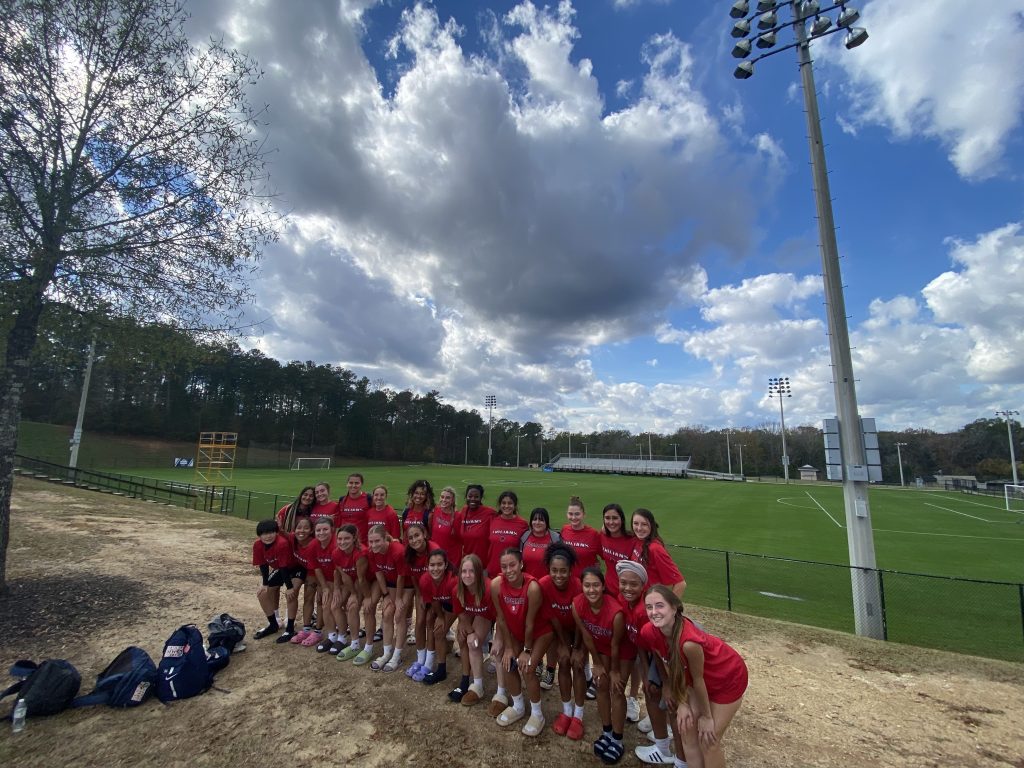 The Seminole State College Soccer Team poses for a group photo during the NJCAA National Soccer Championship in Evans, Georgia.