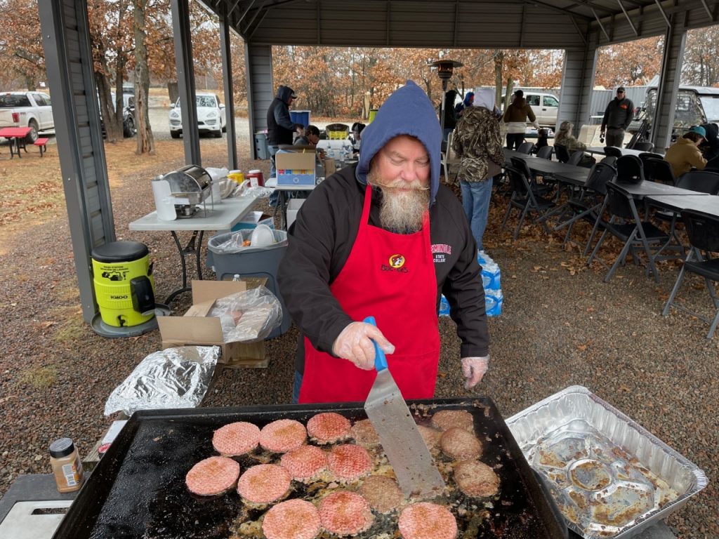 SSC Vice President for Academic Affairs Dr. Bill Knowles tends to grill during the Shooting Sports Club’s fundraiser event.