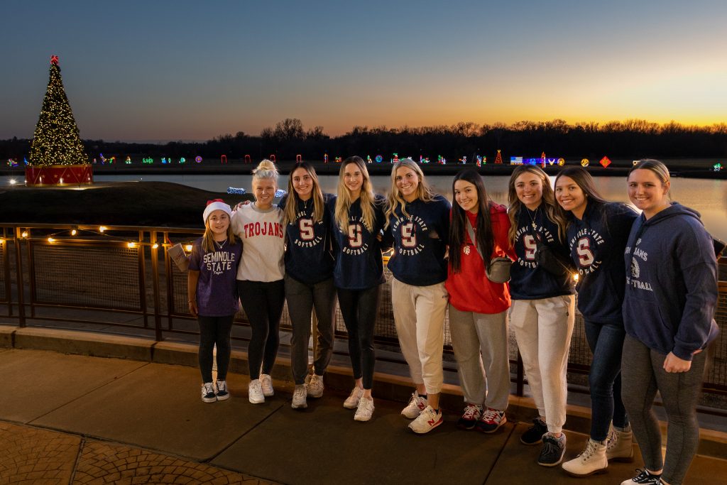SSC softball players take in the Snowman Wonderland light display during the evening’s festivities.