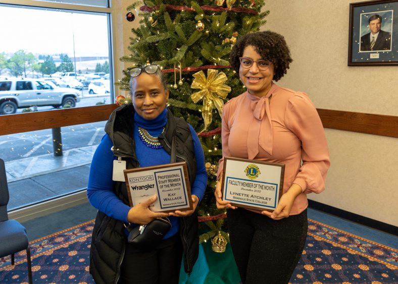 The Seminole Chamber of Commerce recognized NASNTI Student Support Specialist Kay Wallace (left) as the “Staff Member of the Month” and Assistant Professor of Art Lynette Atchley as the “Faculty Member of the Month” at their forum on Dec. 8.