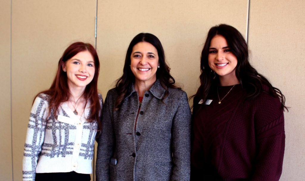 Two members of the Seminole State College President’s Leadership Class had the opportunity to meet U.S. Congresswoman Stephanie Bice during her visit to Seminole on Feb. 3. In addition to their PLC honors, Emma Buchanan of Stroud (left) and Hailey Wallace of Wellston (right) have the distinction of being named Oklahoma Nigh Institute Leadership Scholars for 2023 and 2022.