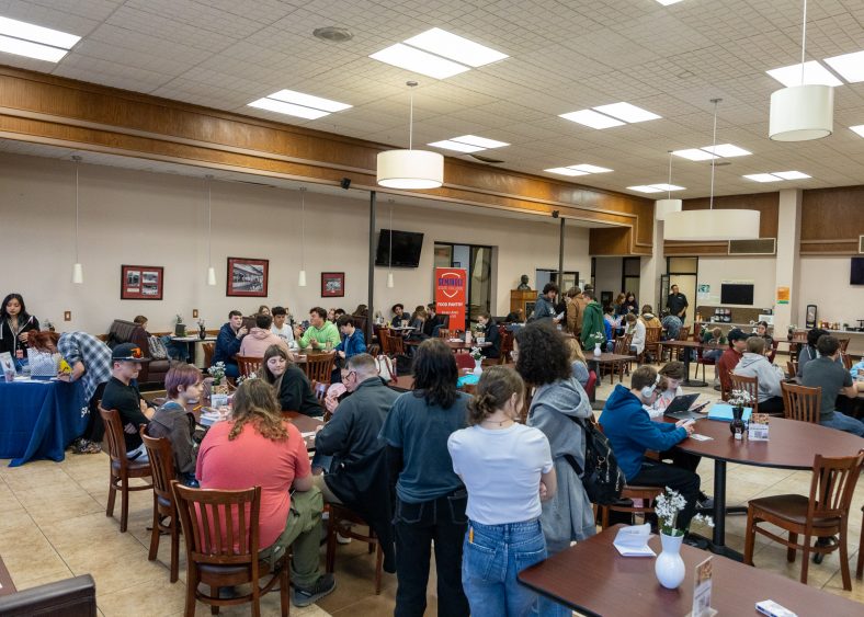 Pictured in the SSC Student Union are some of the nearly 700 high school students from 31 schools across the state that competed in SSC’s 49th annual Interscholastic Meet on March 23.