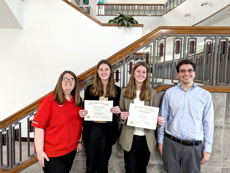 Pictured (left to right): PTK Advisor and SSC Director of Financial Aid Edie Cathey, PTK Vice President of Leadership Abigail Ridley, PTK Vice President of Scholarship Hannah Ridley and PTK Advisor and Associate Professor of English Dr. Andrew Davis recently attended the PTK Regional Conference at Northeastern State’s Broken Arrow Campus.