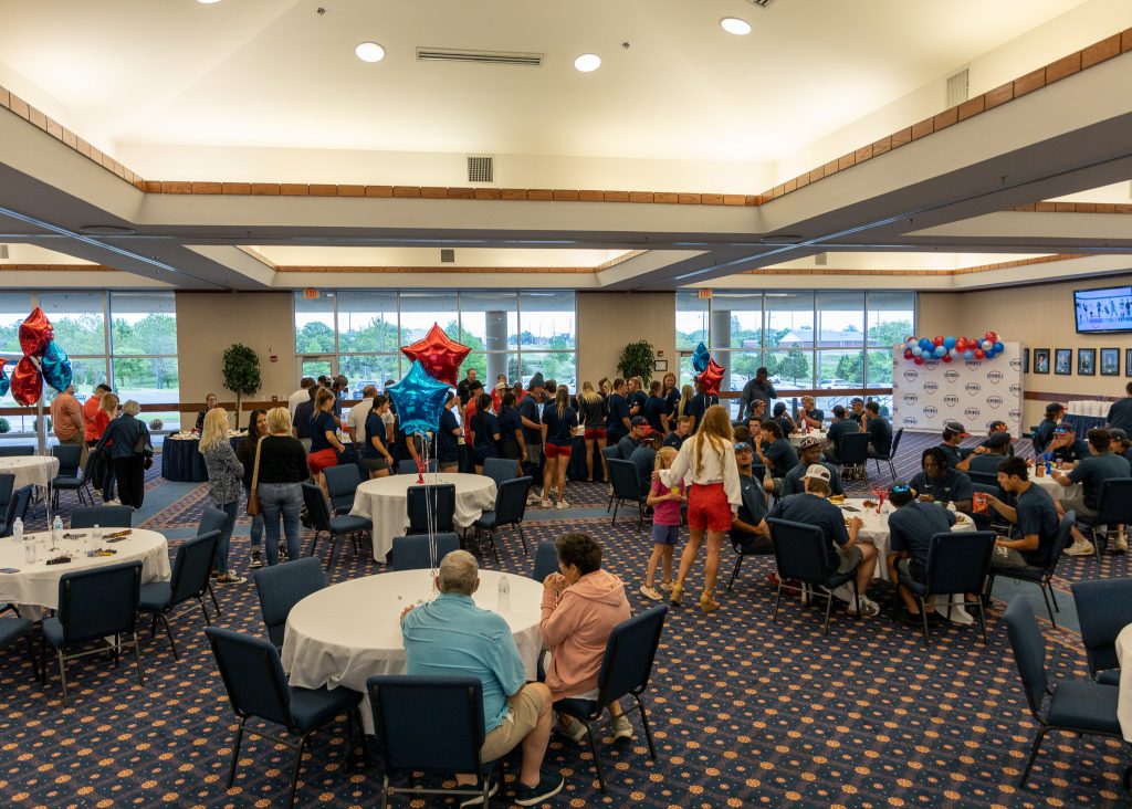 Crowd of people at send-off event