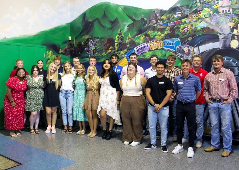 Pictured: Freshmen members of the Seminole State College President’s Leadership Class pose for a group photo during a reception at the Jasmine Moran Children’s Museum on Aug. 21.