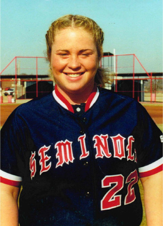 Leslie Sewell is pictured in her Seminole State College softball uniform during her time playing for the Trojans.