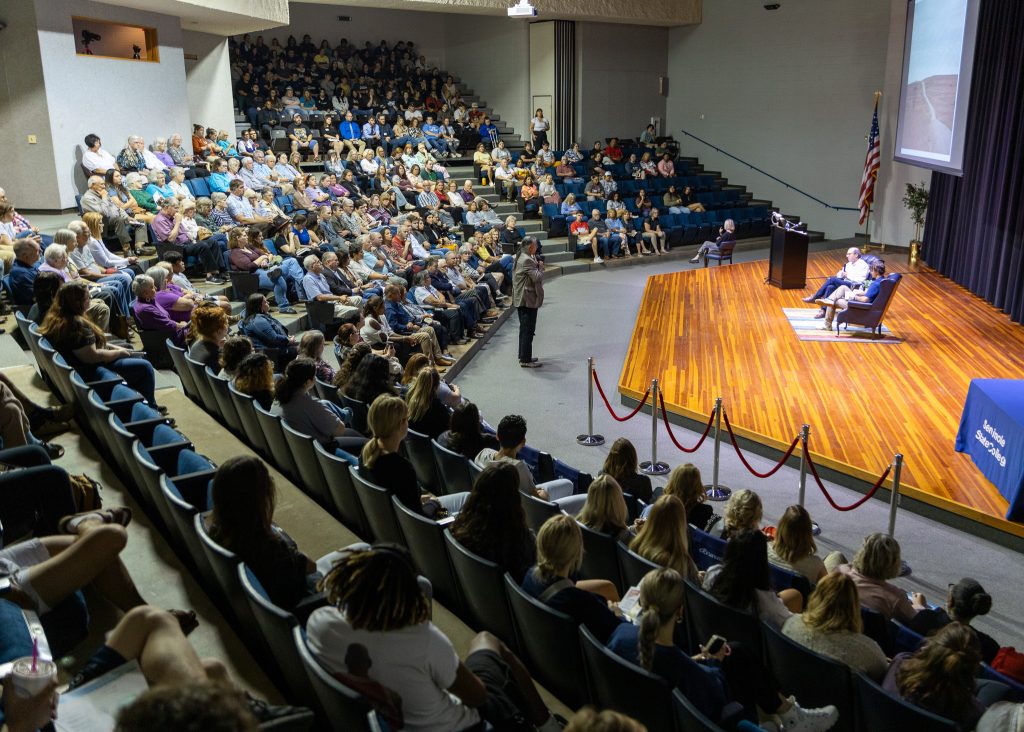 Pictured, hundreds of attendees gathered in SSC’s Jeff Johnston auditorium to hear Grann present on his work.