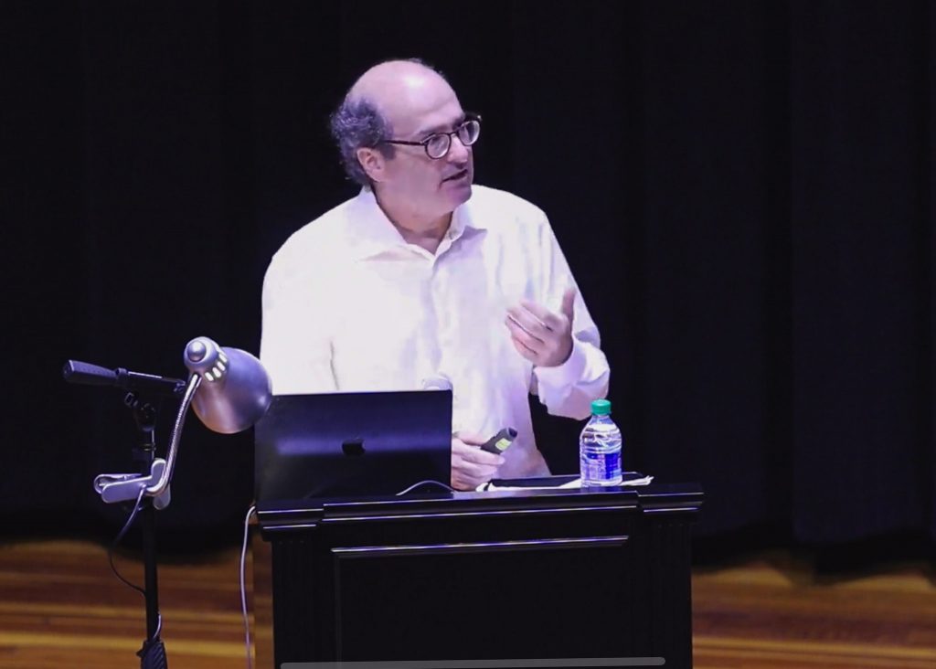 “Killers of the Flower Moon” author David Grann presents on his writing and research at Seminole State College on Sept. 21.