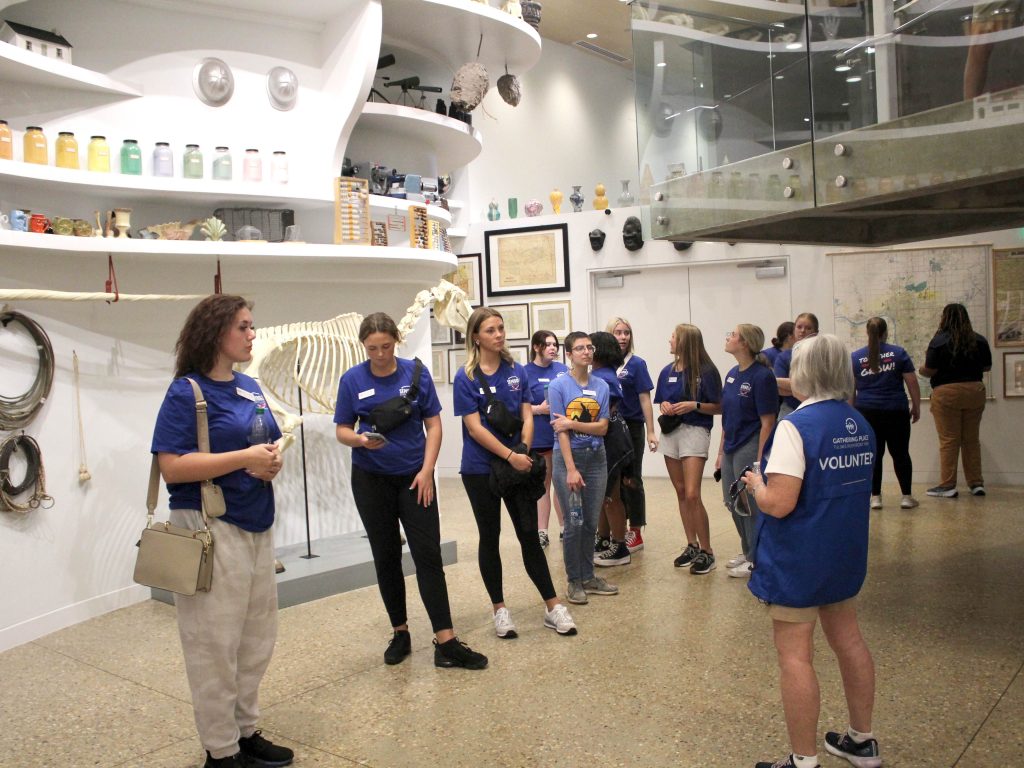 Pictured are PLC students as they learn about the development of the park and current programming from Senior Vice President of Operations and Programming Cheryl Christensen.