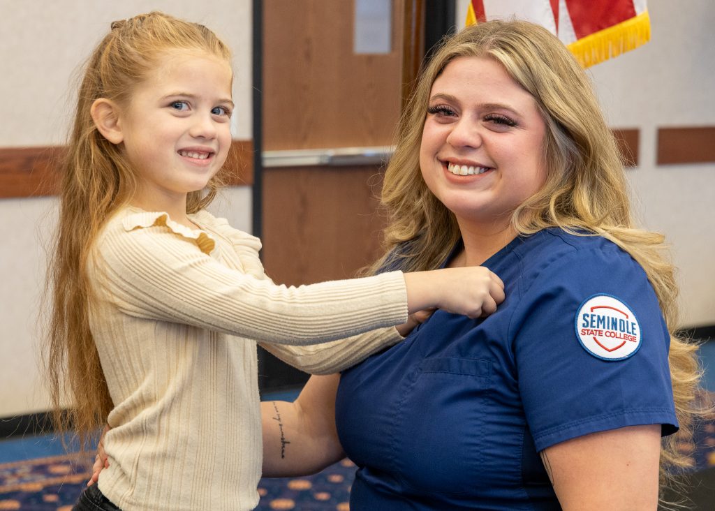 Presleigh Casteel (right) poses with her daughter Isabel (left) prior to the pinning ceremony. Casteel was the recipient of this semester’s Spirit of Nursing Award. The award is given to a student demonstrates academic excellence and embodies the values of SSC’s nursing program.