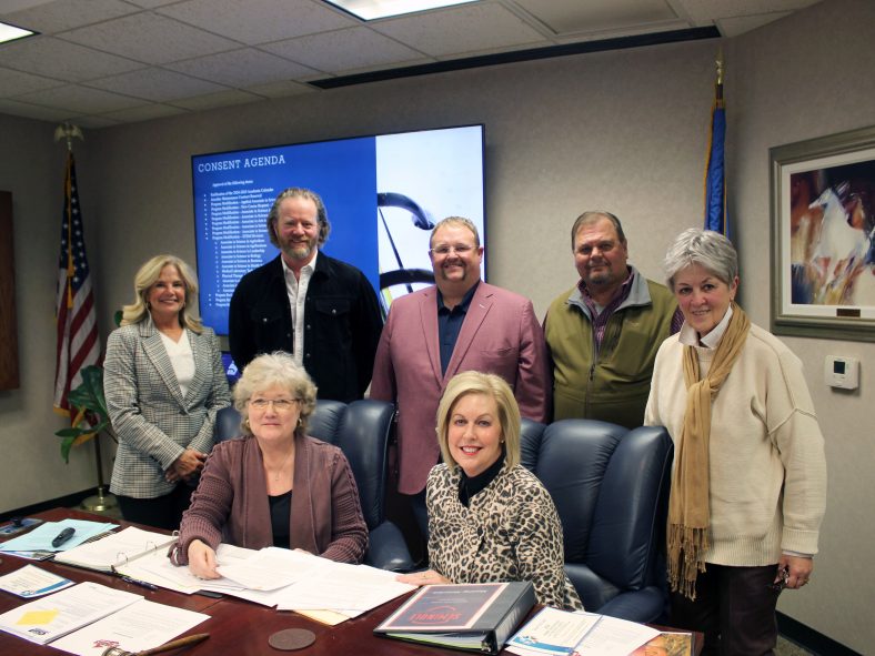 Pictured (back row, left to right): SSC Regents Robyn Ready, Ryan Franklin, Ryan Pitts, Curtis Morgan and Marci Donaho; (front row, left to right): President Lana Reynolds and Board of Regents Chair Kim Hyden.