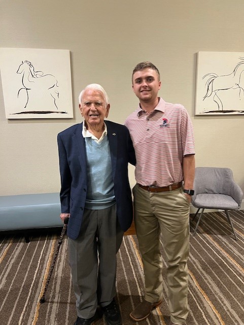 Pictured, Former Gov. George Nigh meets with SSC sophomore Ryan Carlisle, of Arapaho, during the four-day Nigh Leadership Academy in Oklahoma City.