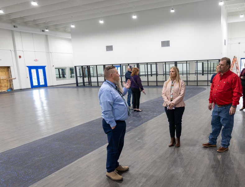 Following the Seminole State College Board of Regents Meeting on Feb. 15, regents and college employees toured the wellness center to see the progress on its construction. Pictured (left to right): Vice President for Student Affairs Dr. Bill Knowles, Regent Robyn Ready and Regent Curtis Morgan.