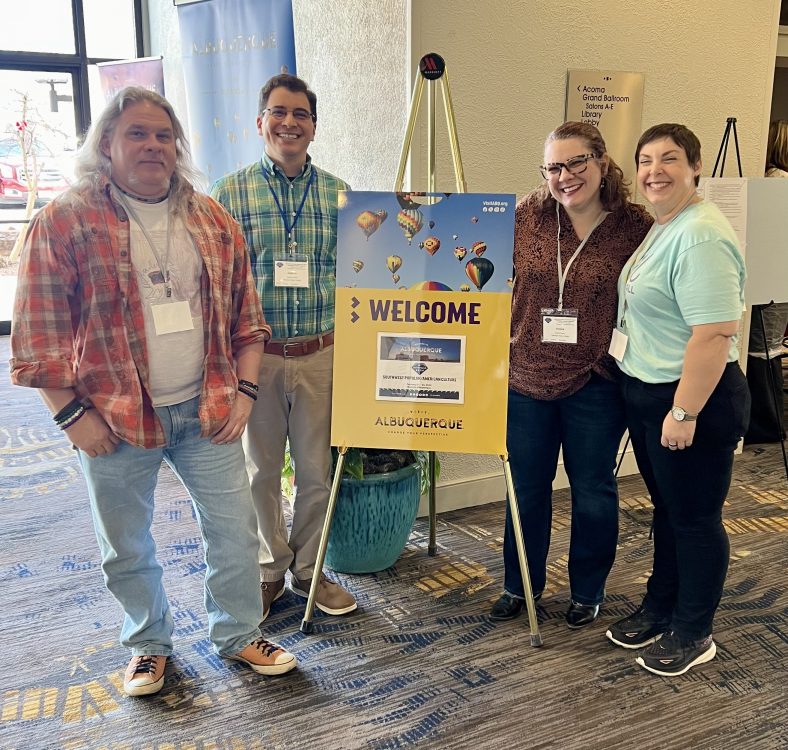 (Pictured left to right) SSC language arts and humanities professors Paul Juhasz, Dr. Andrew Davis, Jessica Isaacs and Yasminda Choate recently presented at the Southwest Popular and American Culture Association Conference.