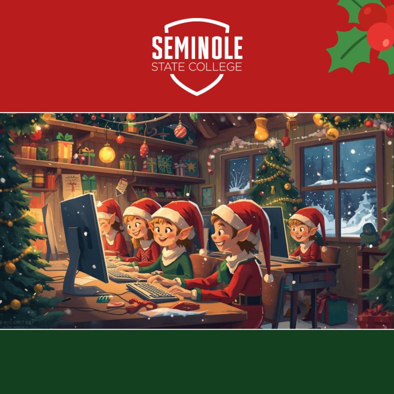 Graphic of elves working at computers.