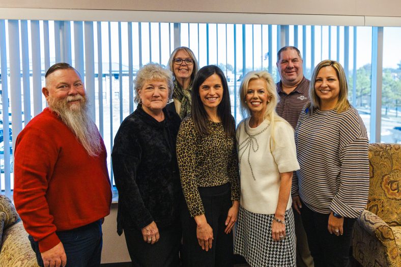 Pictured, from left, are Bill Knowles, Vice President for Academic and Student Affairs at SSC; Lana Reynolds, SSC President; Melanie Rinehart, Vice President of Finance, Grants and Enrollment at SSC; Dr. Jenna Geohagan of The Clinic; Anne Nicole Flinn, Vice President of Marketing and Community Relations at The Clinic; Charlie Vest, Executive Vice President of Finance and Operation at The Clinic; and LaDawna Fry, Executive Director of Patient Experience at The Clinic.