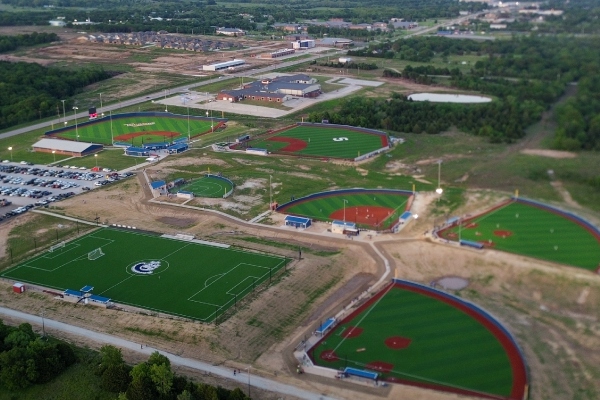 This photo shows an ariel view of the BCM sports complex.