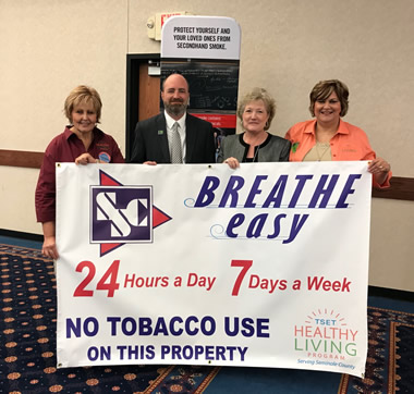 Pictured (left to right): Seminole County TSET Health Professional Bettye Finch, TSET Executive Director John Woods, Seminole State College President Lana Reynolds and Gateway to Prevention and Recovery Healthy Living Program Consultant Claudia Willis.