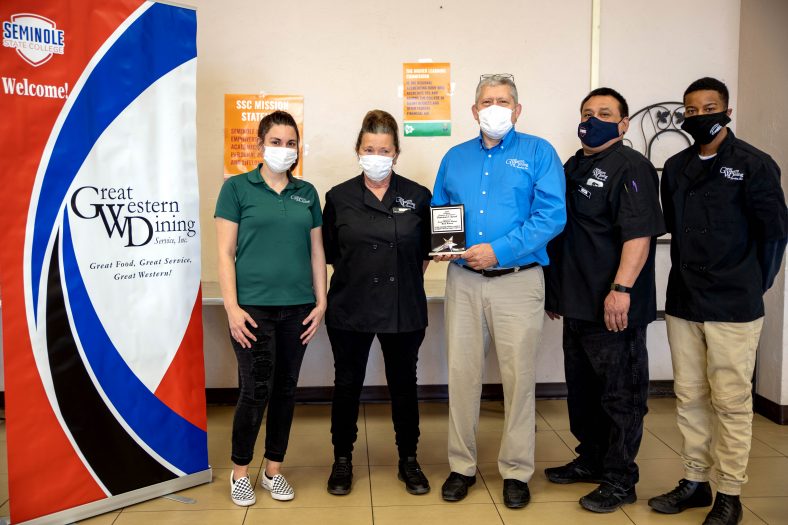 Members of the Great Western Dining staff (pictured l-r) Amber Martin, Katy Hall, Mark Hudson, Leonard Walker and Jamal Hart accepted the award.