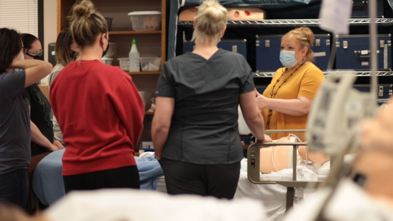 Nursing Program Director Crystal Bray leads a discussion with her students. SSC will soon offer an LPN to RN online degree program.