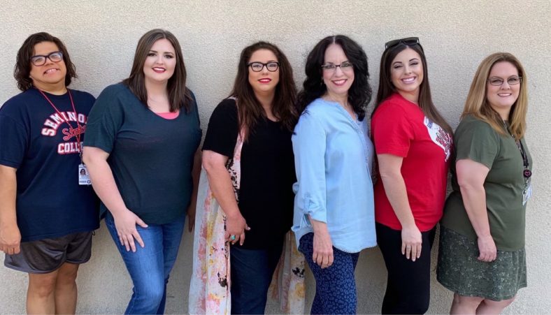 Members of Talent Search team pose for a photo commemorating the $3.3 million in federal grants the program was awarded. Pictured: (left to right) Advisor – Central Damaris Haney, Advisor – Central Angela Harjo, Advisor – West Tina Savage, Director Mary Ann Hill, Advisor – West Lauren Buie and Advisor – Central Christy Abbott.