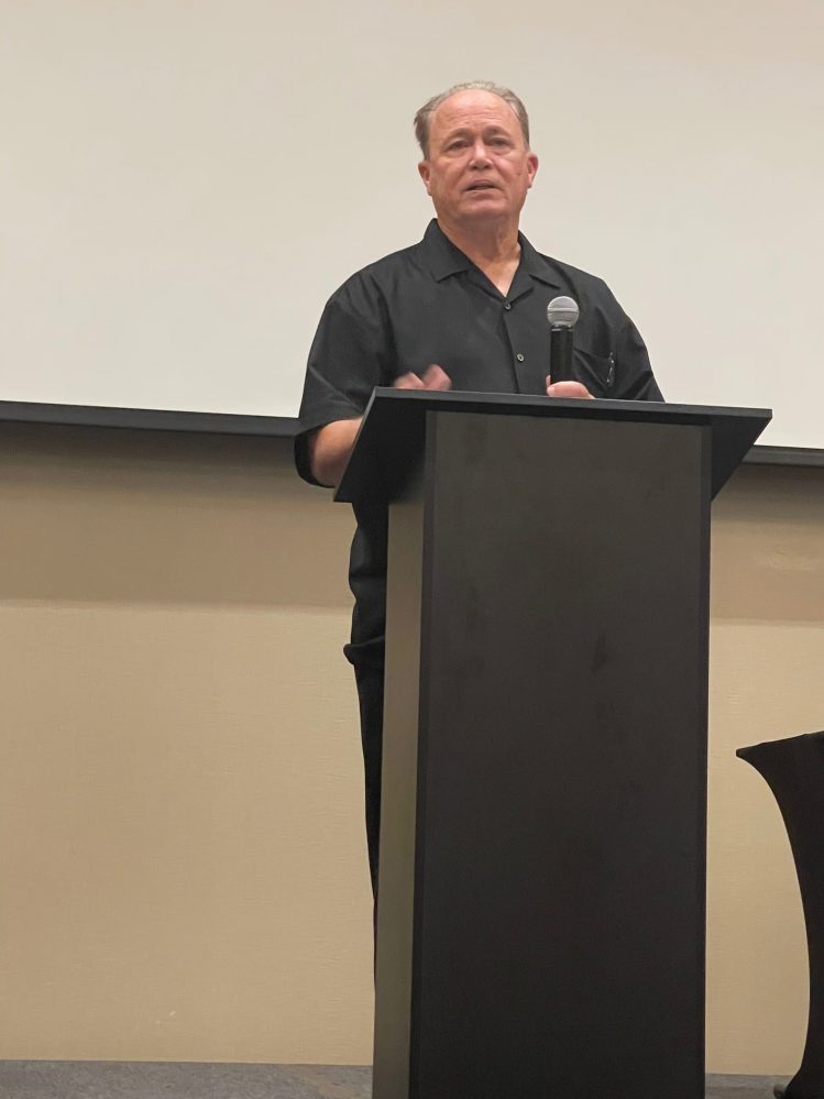 SSC Head Men’s Basketball Coach Don Tuley delivers his acceptance speech after being inducted into the Oklahoma Basketball Coaches Association Hall of Fame on June 4.