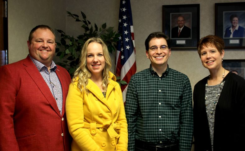 SSC Associate Professor of Mathematics Emily Carpenter and Associate Professor of English Dr. Andrew Davis were granted tenure at the Board of Regents meeting on Feb. 16. Pictured (left to right): Board of Regents Chair Ryan Pitts, Carpenter, Dr. Davis and Vice President for Academic Affairs Dr. Amanda Estey.