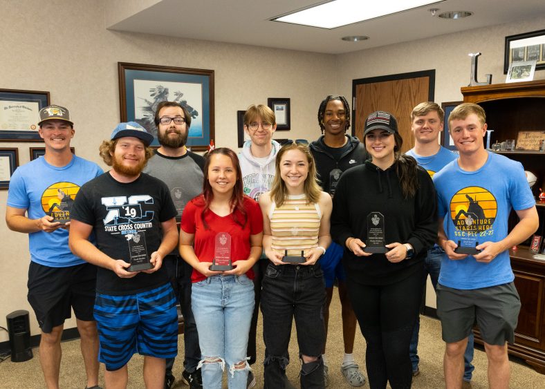 PLC students pictured are: (back row, left to right) Jeremy Slate of Carrolton, Texas, Thomas Choate of Seminole, Brent White of Shawnee, Keegan Magee of Aurora, Texas, Blake Parrick of Stroud; (front row, left to right) Frank Bourlon of Shawnee, Allyson Randall of Okemah, Erin Bronson of Shawnee, Hailey Wallace of Wellston and Grant Jones of Little Rock, Arkansas. Not pictured but also completing two years in the PLC program are: Jordan Lewis of Seminole and Kaden Morris of Holdenville.