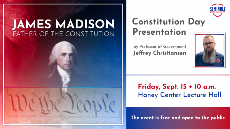 A decorative flyer promoting the SSC annual Constitution Day event on Sept. 15 at 10 a.m.