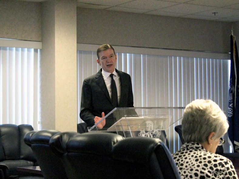Picture is Matt Bauman, a representative from Hinkle and Company, P.C., as he discusses SSC’s financial audit at the Board Meeting on Oct. 26.