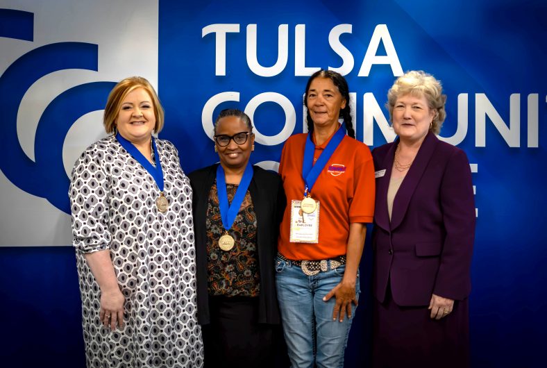 Pictured (left to right): Faculty Member of the Year Crystal Bray, Professional Staff Member of the Year Kay Wallace and Classified Staff Member of the year Christie McKee were recognized for their achievements by SSC President Lana Reynolds at the 56th Annual OACC Conference on Oct. 6 at Tulsa Community College.