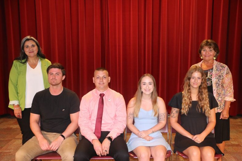 Pictured (left to right): PTA Program Director Shakira Stafford, Class of 2023 PTA graduates Matt Ramirez, Chris Howell, Megan Whited, Summer Ralston and Academic Coordinator of Clinical Education Peggy Newman.