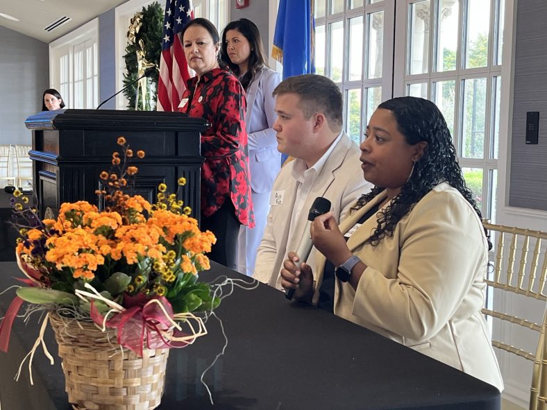SSC Psychology Professor Christal Knowles (far right) speaks on a human trafficking panel at the Pavilion on the grounds of the Governor’s Mansion on Nov. 16.