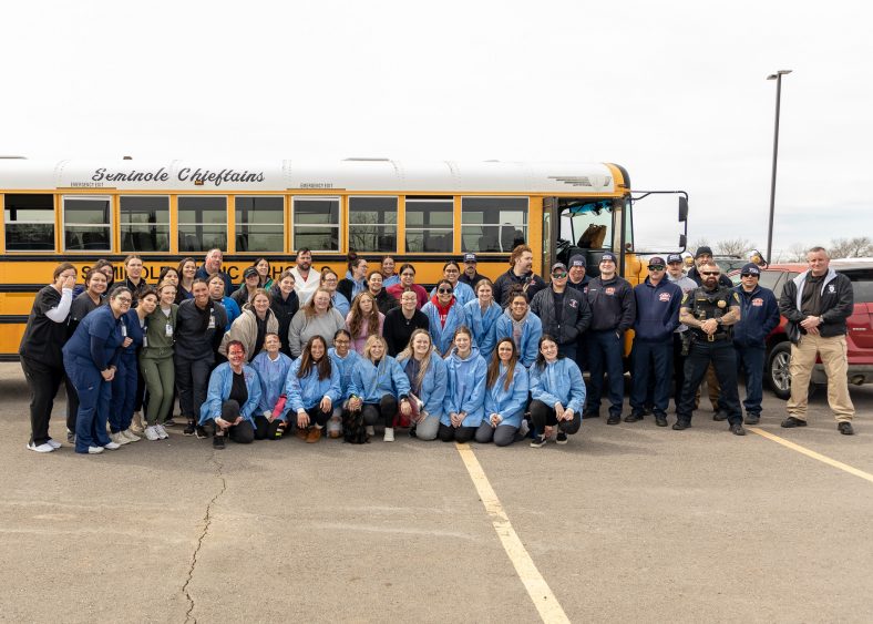 SSC nursing students pose for a group photo joined by local and state agencies after participating in a disaster response training.