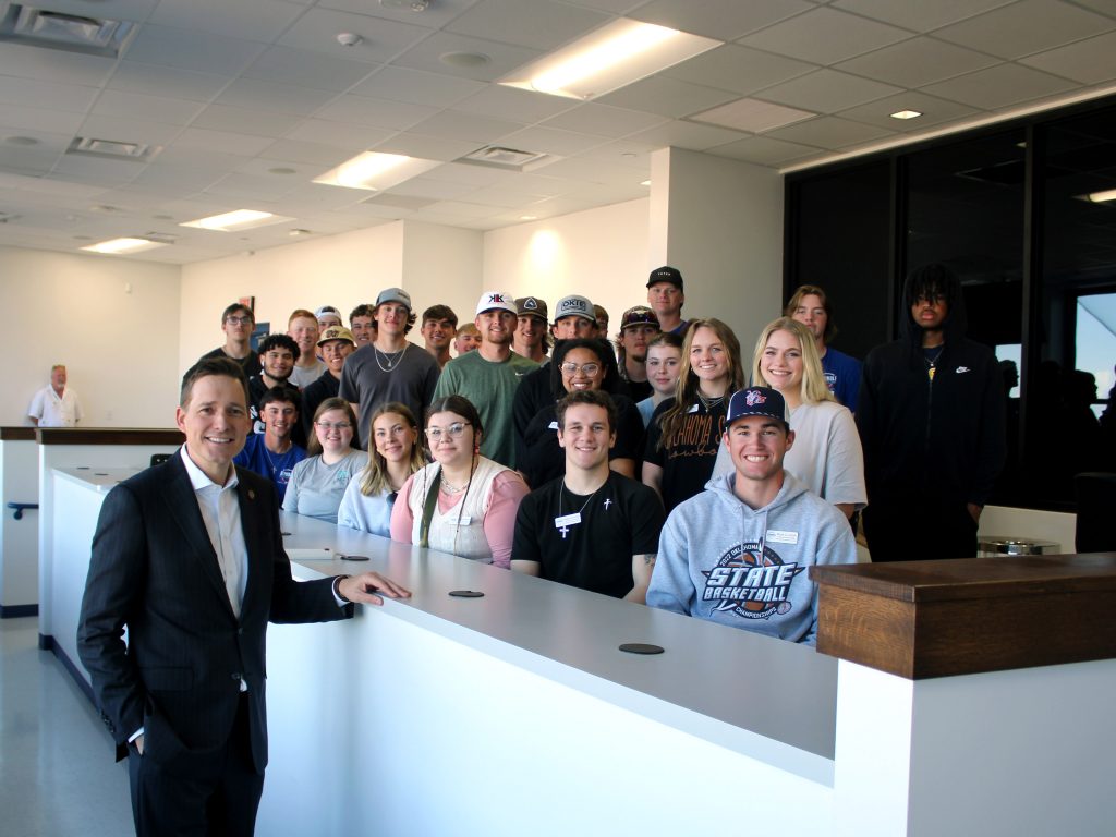 Pictured is Lt. Gov. Matt Pinnell as he met with students and informed them about sports tourism in the state.