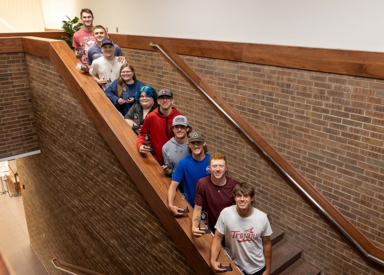 Posing for a group photo are PLC students. Pictured are: (left to right) Brett Griffith of Rocky, Ryan Carlisle of Foss, Dalton Fowble of Chandler, Kamryn Lydens of Coweta, Jaci Chowning of Stroud, Easton Guest of Skiatook, Kaden Wright of Bixby, Sutton Titsworth of Bristow, Taylon Laxon of Oklahoma City and John Mahalik of Carrolton, Texas.