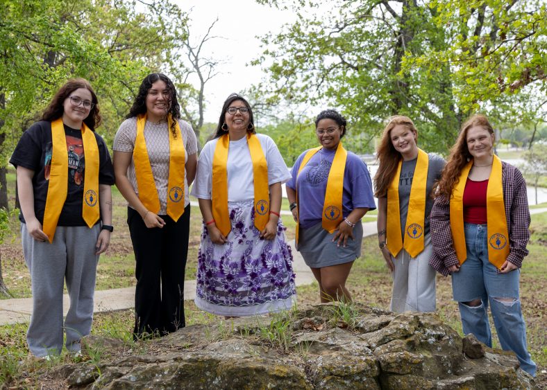 Pictured (left to right): Mackenzie Harris of Shawnee, Scottlynn Wilson of Shawnee, Nathania Mitchell of Seminole, Olivia Stevenson of Shawnee, Trinity Stover of Seminole and Macy Proffer of Shawnee pose for a group photo after their induction into the Psi Beta Honor Society for the 2023-2024 academic year.