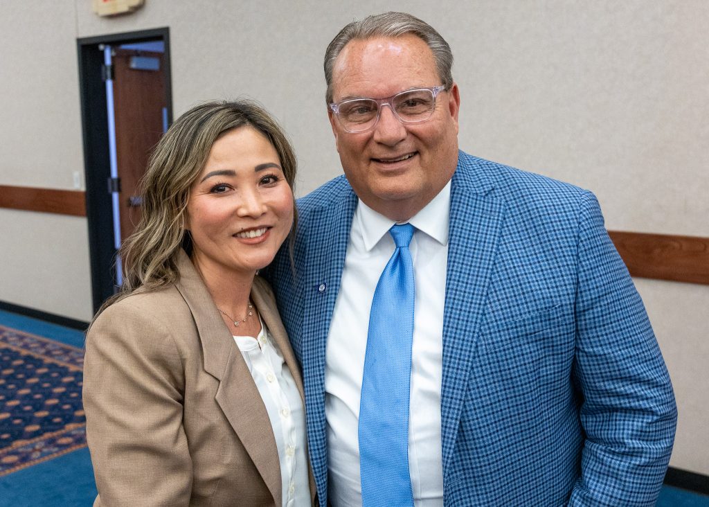 Pictured are, Karen Romine (left) and Phil Johnson (right) who were inducted into the Seminole State College Alumni Hall at the event. Romine is a Clinical Educator at SSM Health St. Anthony Hospital in Shawnee. Johnson serves as State Director of the Oklahoma Supreme Court Alternative Dispute Resolution System.