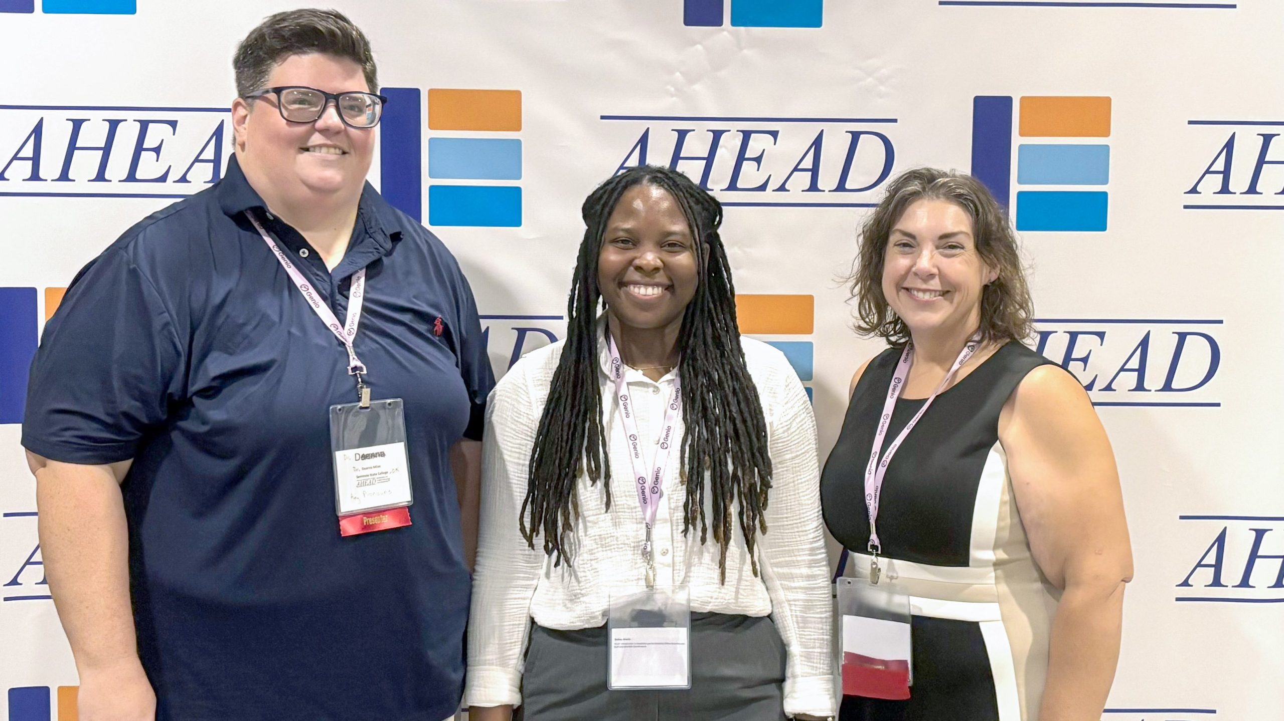 In this photo, Seminole State College Assistant Professor of STEM Dr. Deanna Miles (left) and Associate Professor of English Yasminda Choate (right) pose for a photo after presenting at the 48th Annual AHEAD (Association on Higher Education and Disability) Conference in Denver, Colorado.